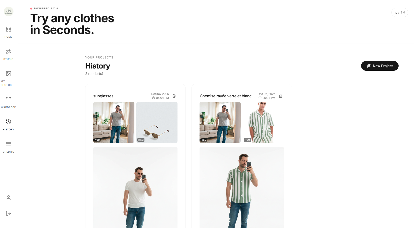 TryClothesMagic Demo - Home Screen